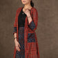 Chique Maroon Ajrakh Long Shrug with Fitted Skirt and Inner - 3 Piece (Shrug, Inner & Fitted Skirt Set)