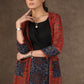 Chique Maroon Ajrakh Long Shrug with Fitted Skirt and Inner - 3 Piece (Shrug, Inner & Fitted Skirt Set)