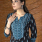 Exclusive black ikat kurta with embroidered yoke.