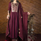 Exclusive wine colored cotton Kurta with brocade yoke & embroidered cotton pants - Dupatta optional.
