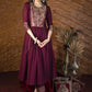 Exclusive wine colored cotton Kurta with brocade yoke & embroidered cotton pants - Dupatta optional.