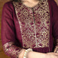 Exclusive wine colored cotton Kurta with brocade yoke & embroidered cotton pants - Dupatta optional.