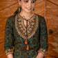 Exclusive hand embroidered Ajrakh block printed kurta & pant set - Dupatta optional.