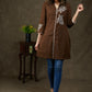 Trendy Coffee Brown Cotton Tunic With Exclusive Hand Painting On Yoke And Sleeves