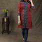 Ajrakh Combination Tunic With Pintuck And Stone Work