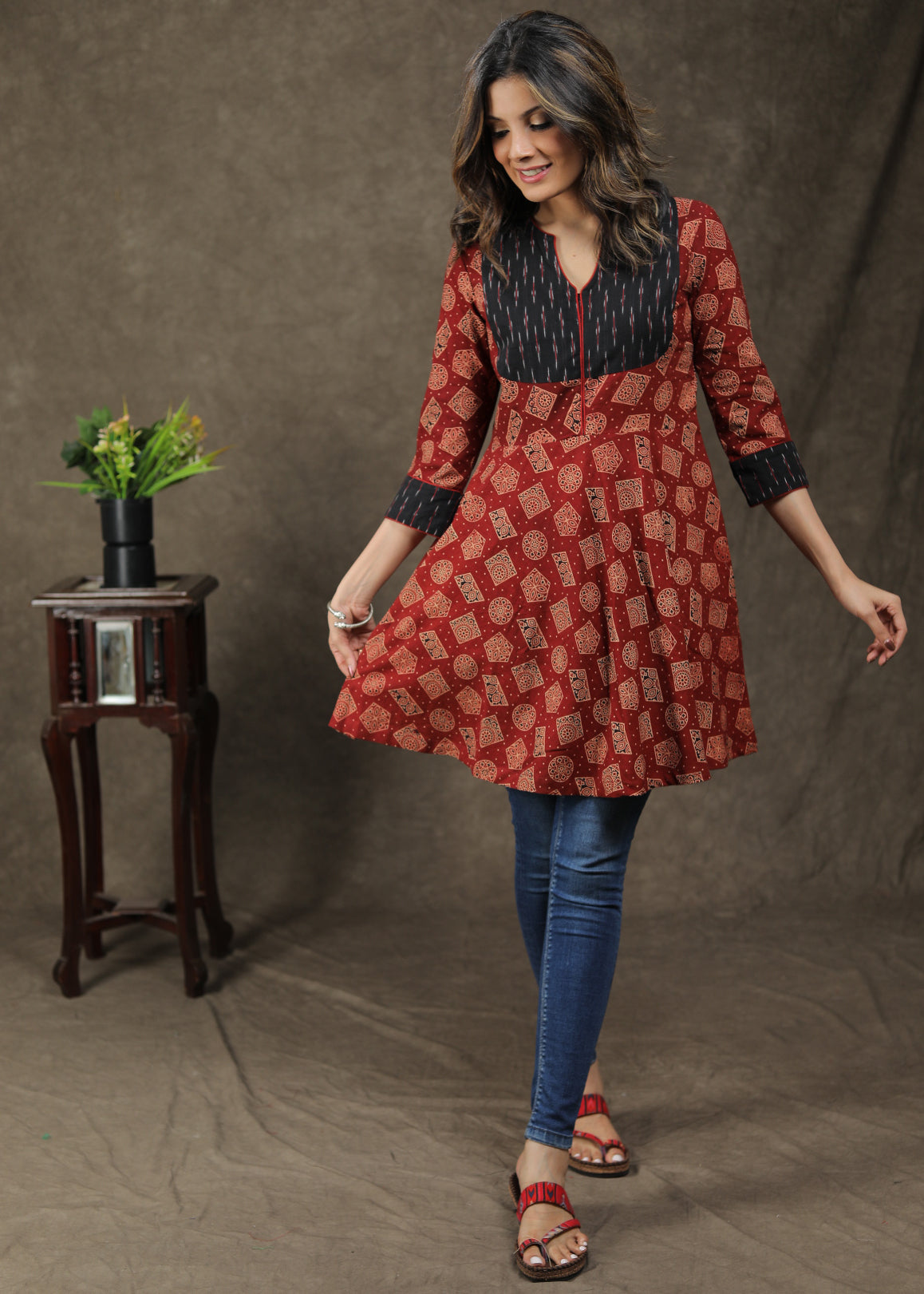 Classy Cotton Ikat Ajrakh Combination Tunic