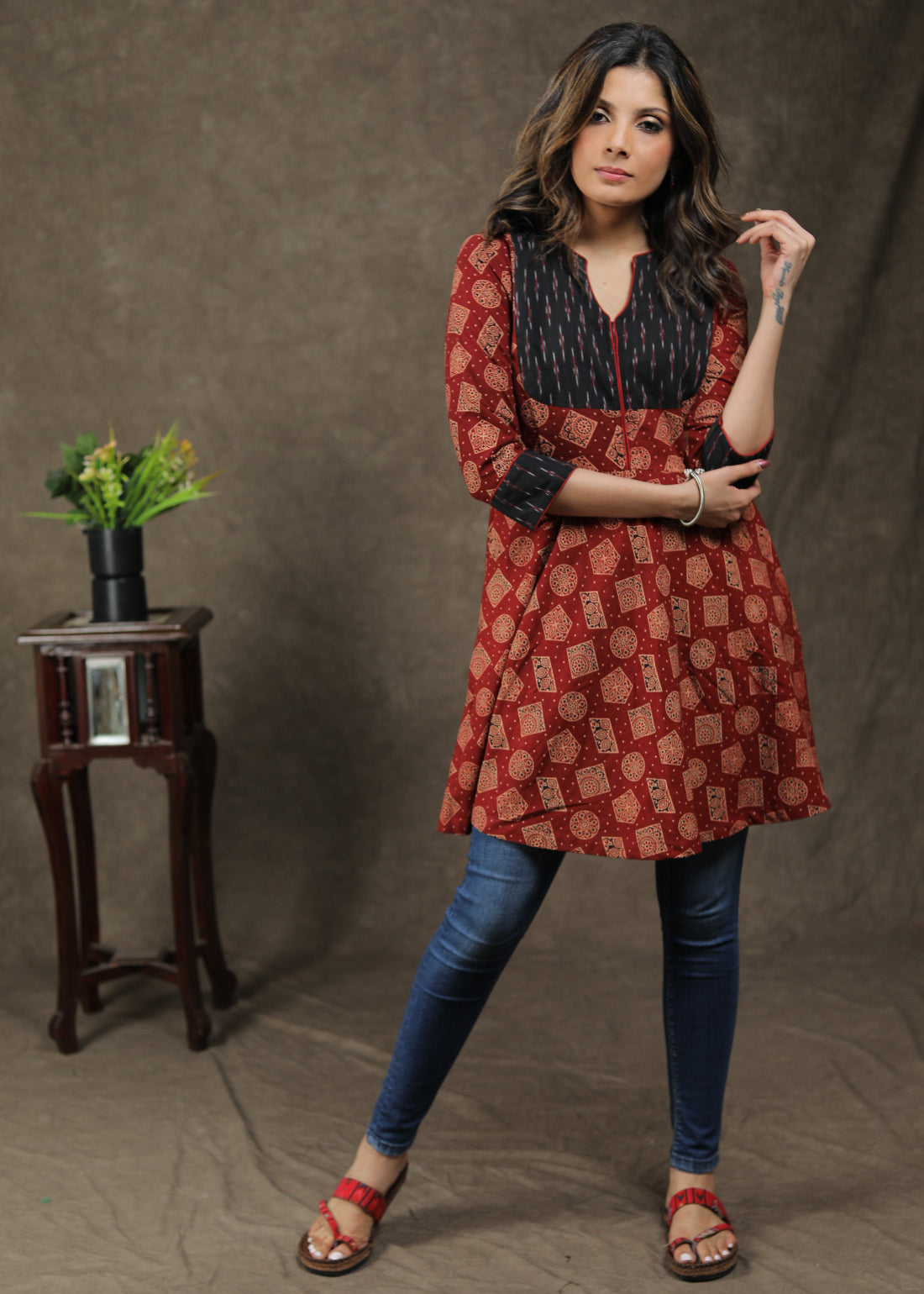 Classy Cotton Ikat Ajrakh Combination Tunic