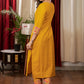 Mustard Cotton Handloom Straight Cut Kurta with Beautiful Hand Mirror work, Combination Pant & Dupatta - 3 Piece