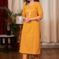 Mustard Cotton Handloom Straight Cut Kurta with Beautiful Hand Mirror work, Combination Pant & Dupatta - 3 Piece