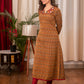 A - Line woven  Cotton  Ikat Kurta with smart Hand Made Kutch Embroidery Mirror work Collars