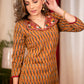 A - Line woven  Cotton  Ikat Kurta with smart Hand Made Kutch Embroidery Mirror work Collars