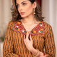 A - Line woven  Cotton  Ikat Kurta with smart Hand Made Kutch Embroidery Mirror work Collars