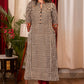 Straight cut Elegant Cotton Ajrakh  Kurta with  Stylish Stripe formation and Handmade Kutch Embroidery