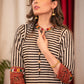Straight cut Elegant Cotton Ajrakh  Kurta with  Stylish Stripe formation and Handmade Kutch Embroidery