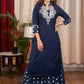 Very Fine Hand made Mirror Embroidery on Blue and Indigo Cotton Straight Cut Kurta