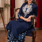 Very Fine Hand made Mirror Embroidery on Blue and Indigo Cotton Straight Cut Kurta