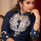 Very Fine Hand made Mirror Embroidery on Blue and Indigo Cotton Straight Cut Kurta