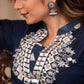 Very Fine Hand made Mirror Embroidery on Blue and Indigo Cotton Straight Cut Kurta