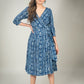 Exclusive Indigo printed overlap dress with side tying