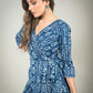 Exclusive Indigo printed overlap dress with side tying