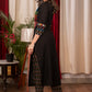 Straight Cut Black Cotton Handloom Kurta with Bright and Soothing Hand Mirror embroidery