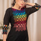 Straight Cut Black Cotton Handloom Kurta with Bright and Soothing Hand Mirror embroidery