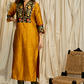 Straight Cut  Mustard  Cotton Silk  Banarasi Yoke Kurta, Banarasi Border Pant and Chanderi Dupatta - 3 piece set