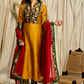 Straight Cut  Mustard  Cotton Silk  Banarasi Yoke Kurta, Banarasi Border Pant and Chanderi Dupatta - 3 piece set