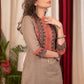 Straight Cut Cement Color Cotton Handloom Kurta with Ajrakh Yoke and Beautiful Buttons