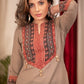 Straight Cut Cement Color Cotton Handloom Kurta with Ajrakh Yoke and Beautiful Buttons