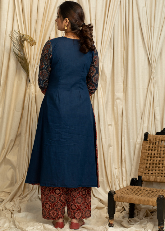 A- Line Cotton Ajrakh Combination Kurta