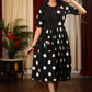 Authentic double ikat polka dotted dress with embroidered motif on pocket