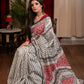 Exclusive block printed chanderi saree with hand embroidered Gujarati stitch pallu