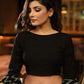 Black cotton silk ready made designer blouse with ikat combination & peplum sleevs
