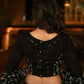 Black cotton silk ready made designer blouse with ikat combination & peplum sleevs