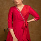 Beautiful Rose Pink & Red Cotton Silk Hand Stone Work Overlap Dress