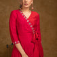 Beautiful Rose Pink & Red Cotton Silk Hand Stone Work Overlap Dress