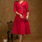Beautiful Rose Pink & Red Cotton Silk Hand Stone Work Overlap Dress