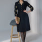 Elegant black silk dress with gota work on collar & sleeves