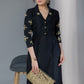 Elegant black silk dress with gota work on collar & sleeves