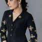 Elegant black silk dress with gota work on collar & sleeves