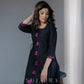 Beautiful black cotton silk A-line dress with magenta embroidery