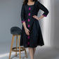Beautiful black cotton silk A-line dress with magenta embroidery