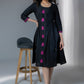 Beautiful black cotton silk A-line dress with magenta embroidery